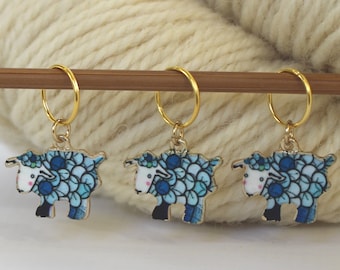 Set of 3 Blue Yarn Ball Sheep Stitch Markers Knitters Helper Knitting Reminder Stitchmarker Knitting Helper Gift Stitch Marker Knit Charm