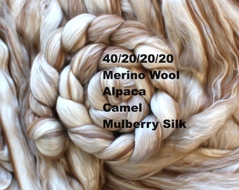 Merino Alpaca Camel Mulberry Silk Wool Combed Top Undyed Bare Top Roving Wool for Spinning Dyeing Handspinning Fiber