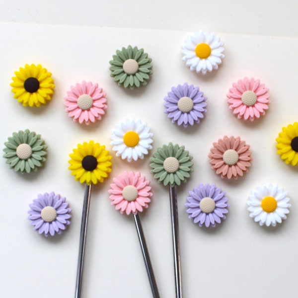 Daisy Needle Point Protector - Ensemble de 2 - Stitch Stopper Holder Knitting Notion Daisy Flower Gift Knitter Knit