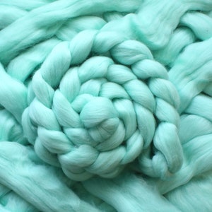 Merino Wool 'Aqua 1' Green Combed Top Roving Dyed Wool Spinning Fiber