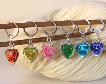 6 Stitch Marker Dog Puppy Set of Rainbow Stitchmarker Knitting Charms to mark Stitches Knit Gift Crochet Removeable Crocheter Notion Notions