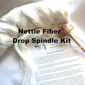 Nettle Plant Fiber Drop Spindle Kit for Beginner w/ Fiber Top Whorl Cellulose Stinging Nettle Yarn Spinning Handspun Roving Yarn