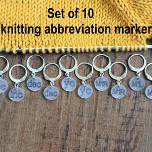 Set of 10 Increase Abbreviation Stitch Markers Knitters Helper Pattern ...