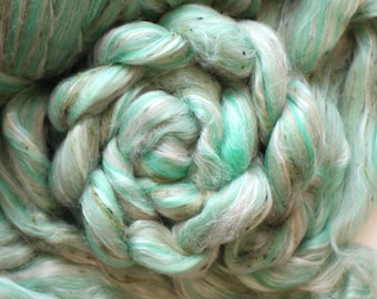 Merino Silk Tweed 'Gin and Tonic' Blend Combed Top Roving Wool Spinning Fiber Fibre Seafoam Green
