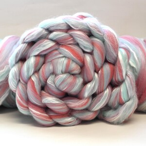 80/20 Merino / Mulberry Silk  Blend 'Gelato' Wool Combed Top Roving Dyed Wool Spinning Fiber New Zealand 22 micron Coral