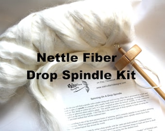 Nettle Plant Fiber Drop Spindle Kit for Beginner w/ Fiber Top Whorl Cellulose Stinging Nettle Yarn Spinning Handspun Roving Yarn