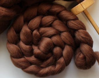 Blue Faced Leicester 'Chocolate'  4oz Wool Combed Top Roving Dyed Wool Spinning Fiber Dark Brown
