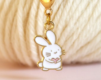 Heart Bunny Rabbit Stitch Marker Enamel Stitchmarker Knitting Crochet Charms to Mark Stitches Knit Gift Crochet Removeable