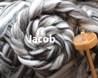 Jacob Wool Combed Top Undyed Bare Top Roving Wool for Spinning Dyeing Handspinning Fiber Humbug Black White