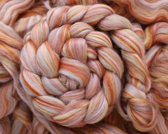 Blue Faced Leicester Wool Dyed Blend 'Desert Sunset' BFL Wool 4oz Combed Top Roving Spinning Fiber Orange Rust Cairngorms