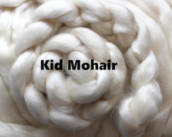 Kid Mohair Combed Top 4 or 8oz Undyed Roving Wool for Spinning Fiber Dyeing Bare White