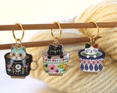 3 Stitch Marker Cat Kitten Set of Enamel Stitchmarker Knitting Crochet Charms to Mark Stitches Knit Gift Crochet Removeable Notion Gift
