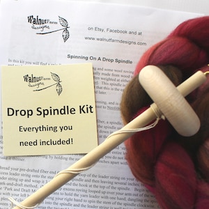 4oz Wool Choice Beginner Spindle Kit Top Whorl Handspinning Handspun Spinning Wool Yarn Fiber Roving Drop Spindle