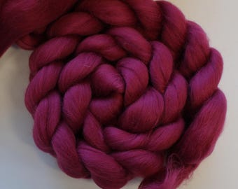 Merino Wool 'Elderberry' Combed Top Roving Dyed Wool Spinning Fiber Very Dark Berry Burgundy Red