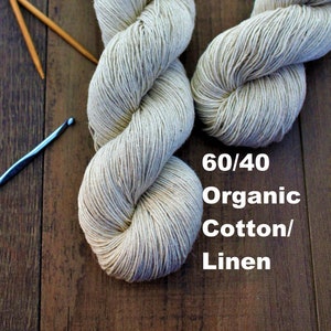 Organic Cotton Linen Yarn Undyed Fingering Weight Yarn Flax Summer Lightweight Skein Cotlin