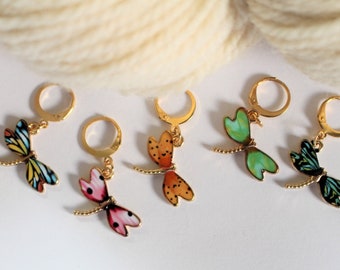 5 Dragonfly Stitch Marker Set of Enamel Stitchmarker Knitting Crochet Charms to Mark Stitches Knit Gift Crochet Removeable