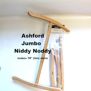 May include: A wooden Ashford Jumbo Niddy Noddy for winding yarn, making a 78-inch (2-meter) skein. The niddy noddy is made of natural wood and comes in a clear plastic bag.