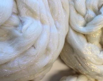 Sparkly Glitzy 2 Colors Merino Wool Stellina Angelina Sparkle White Undyed Bare Combed Top Roving Dyed Wool Spinning Felting Fiber Fibre