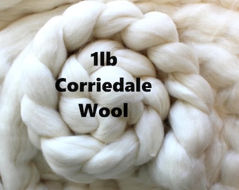 1lb Corriedale Wool Undyed Combed Top Roving for Spinning Dyeing Handspinning Fiber Felting White Bare