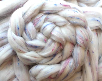 Polwarth Wool 'Berry Trifle' Tweed Combed Top Roving Dyed Wool Spinning Fiber Nep Ecru Undyed Eton Mess
