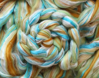 Merino Pineapple Mulberry Silk 'Pina Colada' Blend Wool Combed Top Roving Dyed Spinning Fiber