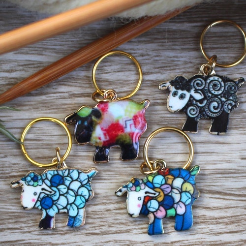 4 Enamel Sheep Stitch Markers Knitters Helper Knitting Etsy