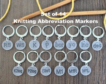 Set of 14 Knitting Abbreviation Stitch markers Knitters Helper Pattern Reminder for Knitting Stitchmarker Gift Knitter Notion