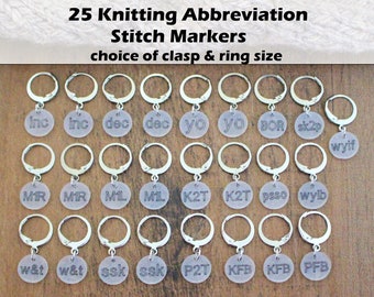 25 Knitting Abbreviation Stitch Markers Knitters Helper Pattern Reminder Stitchmarker Gift Knitter Notion Laser