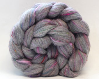 Gray Corriedale Wool Sari Silk 'Pink/Purple Gray Corriedale' Custom Blend Combed Top Roving Wool Spinning Fiber Fibre batt