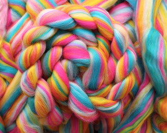Merino &#39;Neon&#39; Wool Combed Top Roving Dyed Wool Spinning Fiber Rainbow