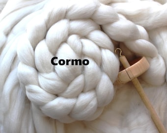 Cormo Wool Combed Top Natural White Roving 4 or 8oz Undyed Spinning Fiber for Dyeing Spinning or Felting