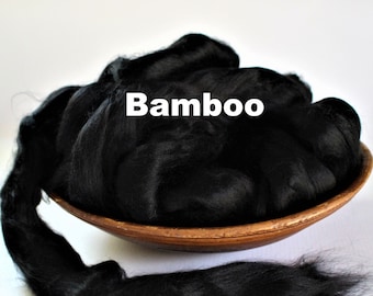 Bamboo Dyed Combed Top 2, 4 or 8oz Plant Spinning Cellulose Fiber Roving Black