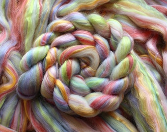 Merino Tussah and Mulberry Silk Wool Blend 'Fruit Cup' Custom Blend Combed Top Roving Spinning Fiber Pastel