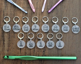 Needle size Crochet Hook Reminder Popular Sizes MM Stitch Markers for Crocheted Project Pattern Marker Gift Crocheter Notion Metric