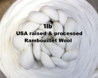 1 lb. Undyed Rambouillet Combed Top USA Raised Bare Roving for Spinning Dyeing Handspinning Spinning Fiber Wool