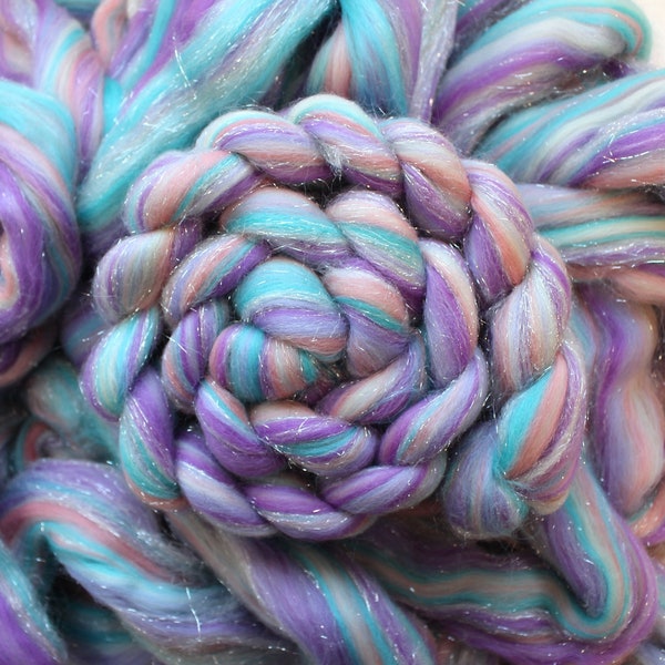 Sparkly Merino Blend 'Once Upon a Time' Wool Combed Top Roving Dyed Wool Spinning Fiber Fibre batt