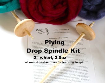 Plying Drop Spindle Kit for Beginner w/ Fiber Top Whorl Wool Yarn Spinning Handspun Roving