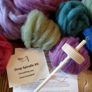 Drop Spindle Kit for Beginner w/ Fiber Top Whorl Handspinning Spindling Spinning Wool Yarn Spinning Handspun Roving