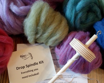 Drop Spindle Kit for Beginner w/ Fiber Top Whorl Handspinning Spindling Spinning Wool Yarn Spinning Handspun Roving