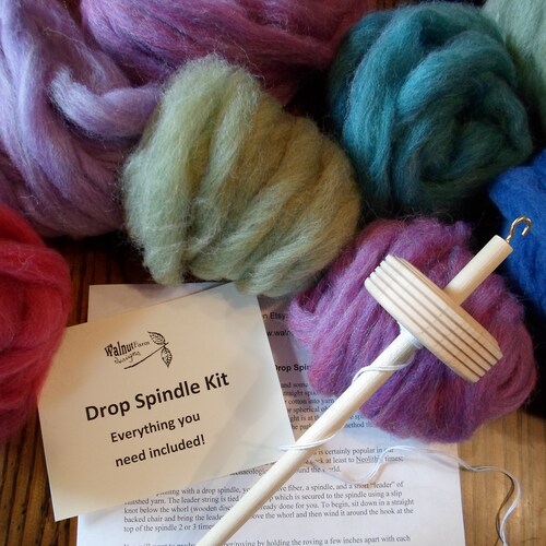 Drop Spindle Kit for Beginner W/ Fiber Top Whorl Wool Yarn Etsy