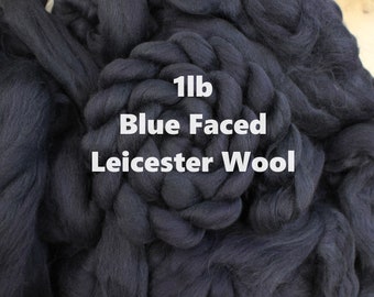 1lb Blue Faced Leicester Wool 'Blue Black' Blend Combed Top Roving Dyed Wool Spinning Fiber Fibre batt