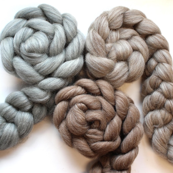 Blue Faced Leicester Naturally Colored BFL Combed Top Wool Roving Undyed Wool Spinning Fiber for Dyeing Bare wool Brown Gray