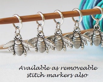 5 Stitch Marker Honeybee Set of Silver Stitchmarker Knitting Charms to Mark Stitches Bee Bumble Bee Crochet Gift knitters helper Reminder