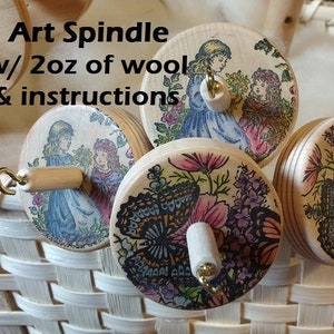 Stamped Drop Spindle Kit with Wool for Yarn Spinning Handspun Roving Handspinning Beginner spindle Student Spindle