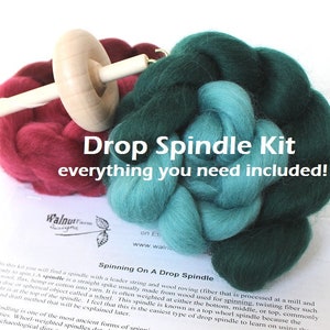 Drop Spindle Kit for Beginner w/ Fiber Top Whorl Wool Yarn Spinning Handspun Roving