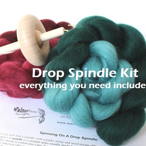 Drop Spindle Kit for Beginner W/ Fiber Top Whorl Wool Yarn Etsy