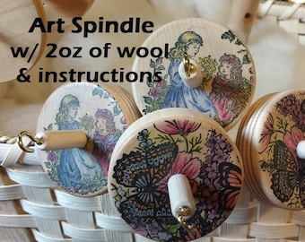 Stamped Drop Spindle Kit with Wool for Yarn Spinning Handspun Roving Handspinning Beginner spindle Student Spindle