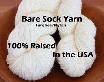 Bare Undyed Fingering Sock Superwash Targhee Nylon Yarn Fiber Knitting Dyeing Crochet Weaving Ecru Made in the USA