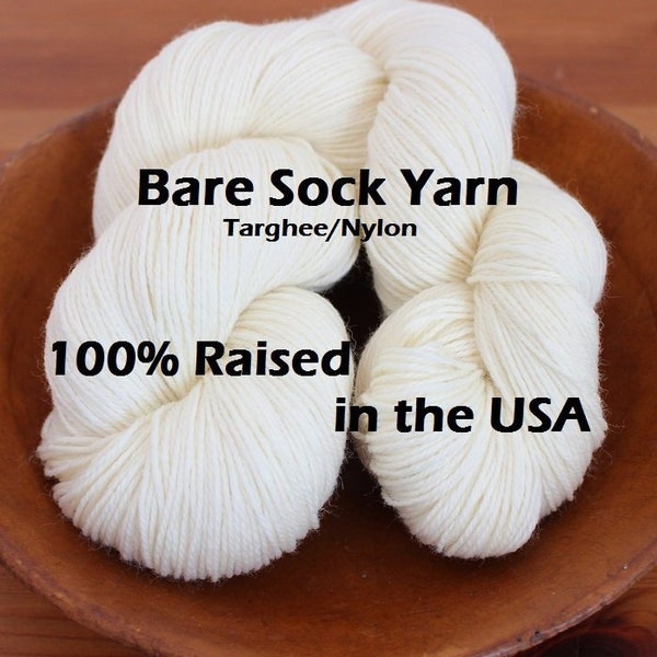 Bare Undyed Fingering Sock Superwash Targhee Nylon Yarn Fiber Knitting Dyeing Crochet Weaving Ecru Made in the USA