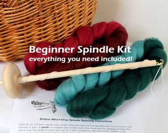 Bottom Whorl Drop Spindle Kit for Beginner Student w/ Fiber Wool Yarn Spinning Handspun Roving Fibre Spinning Hand Spinning